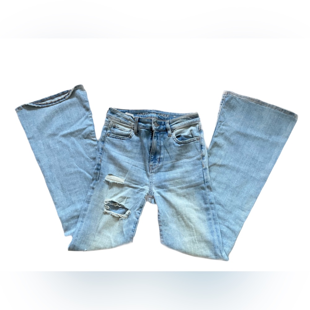 ❤️ AMERICAN EAGLE SUPER HIGH RISE FLARE DENIM JEANS SIZE 2